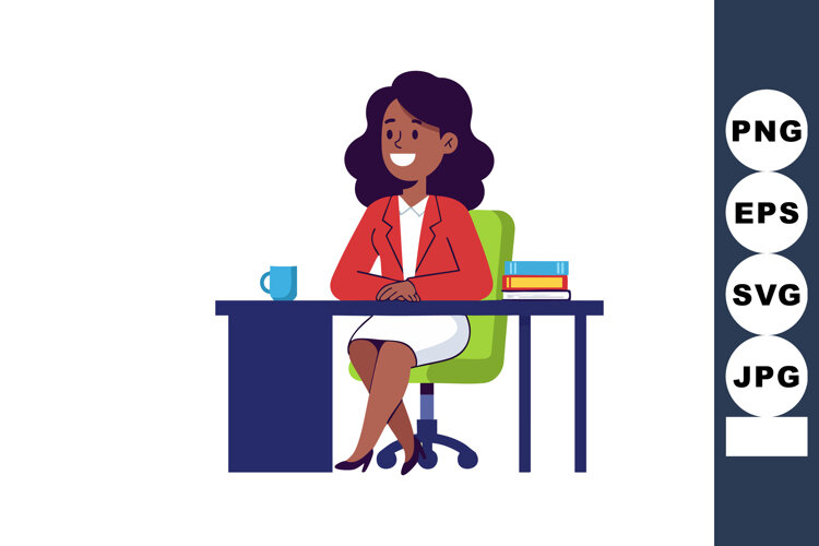Professional businesswoman sitting at desk with books and co example image 1