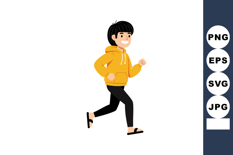 Boy running in yellow hoodie and black pants casual active l