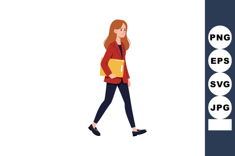 Young professional woman walking with yellow folder in busin