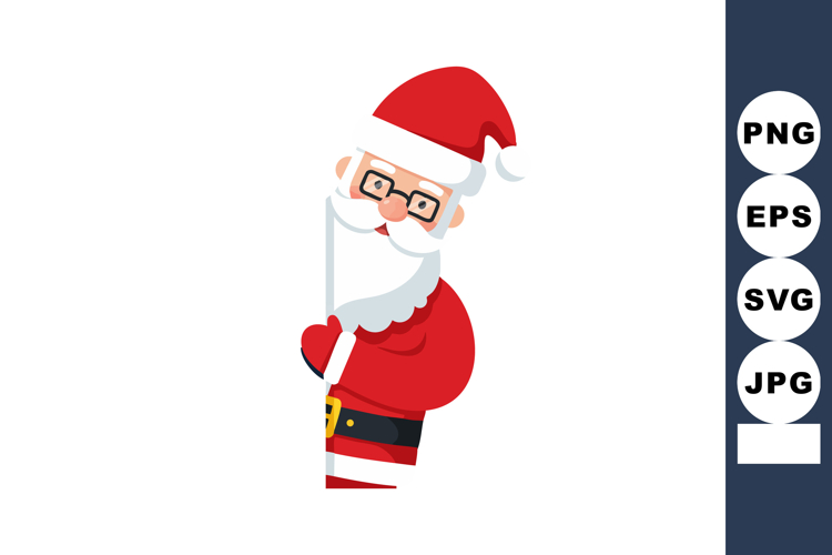Santa Claus Character Peeking Behind Wall Red and White Chri