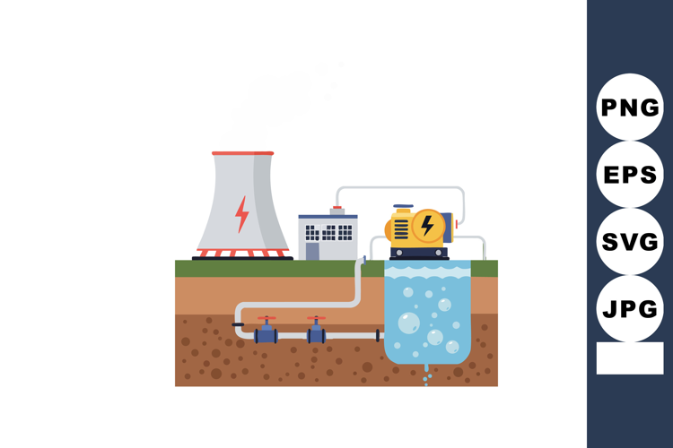 Industrial power plant generating electricity with undergrou