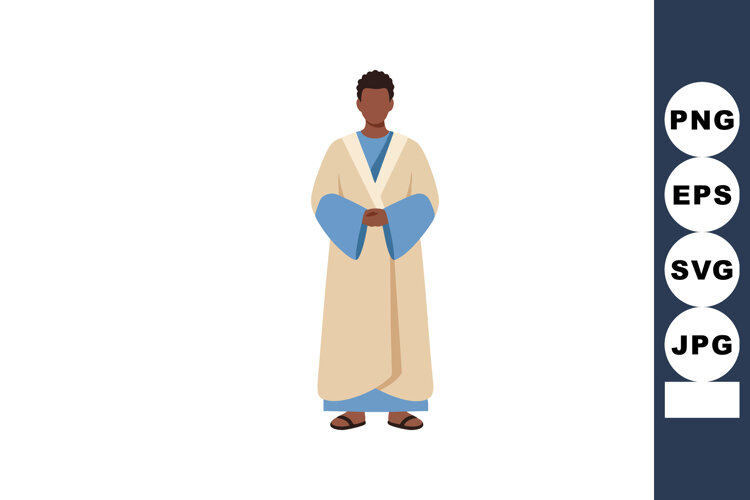 Man wearing traditional beige and blue robe standing with ha example image 1