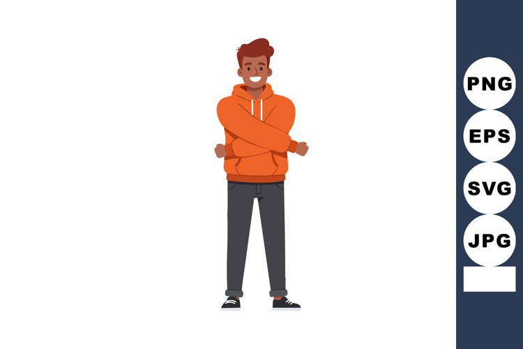 Young man smiling with crossed arms wearing orange hoodie an