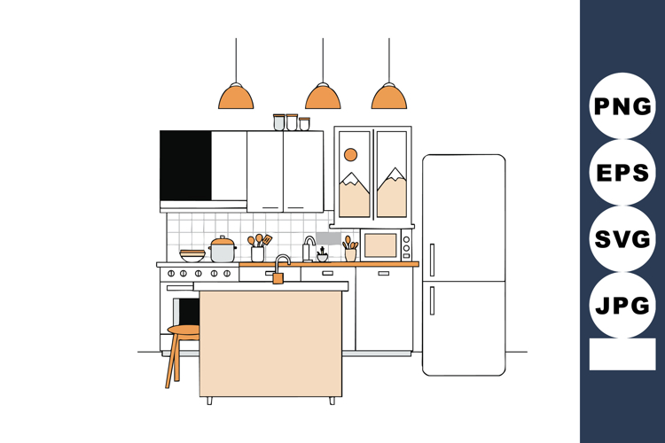 Modern kitchen interior with white cabinets orange pendant l