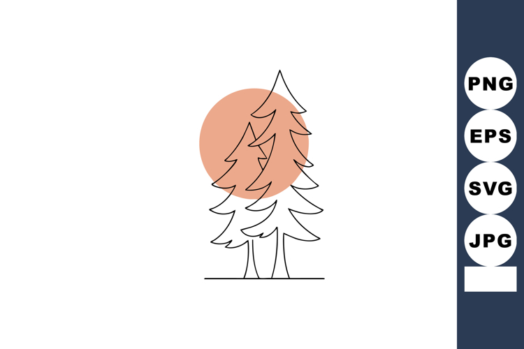 Pine trees with minimalist design and orange sun background