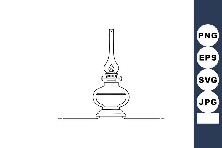 Antique oil lamp vintage design black and white line art dra