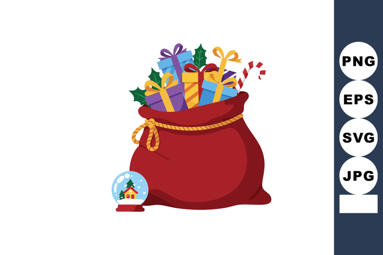 Christmas gift sack filled with colorful presents and holida