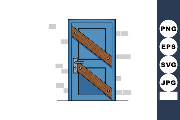 Blue wooden door with diagonal wooden planks and metal handl
