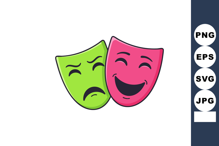 Comedy and Tragedy Masks Icon Representing Theater Drama and example image 1
