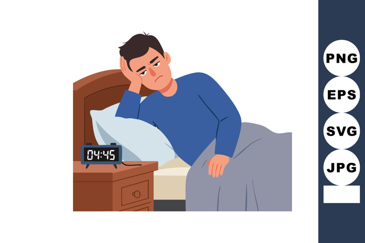 Man struggling with insomnia lying awake in bed early mornin