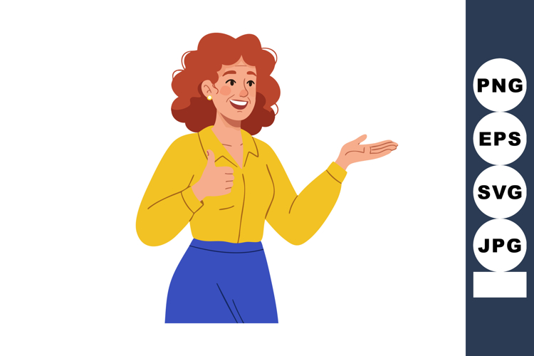 Woman with curly red hair giving thumbs up and showing somet
