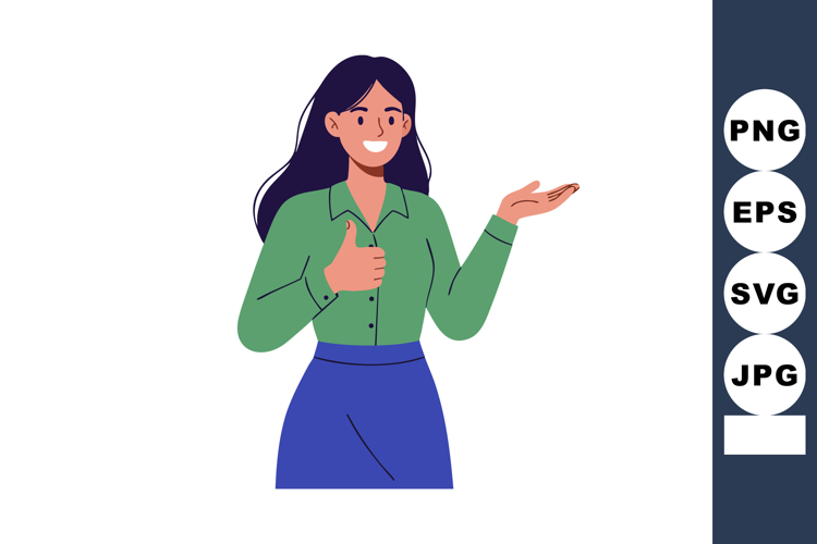 Woman giving thumbs up gesture smiling with green shirt and