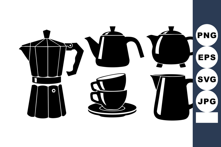 Coffee Kettle Cups Jug Silhouette Vector Set
