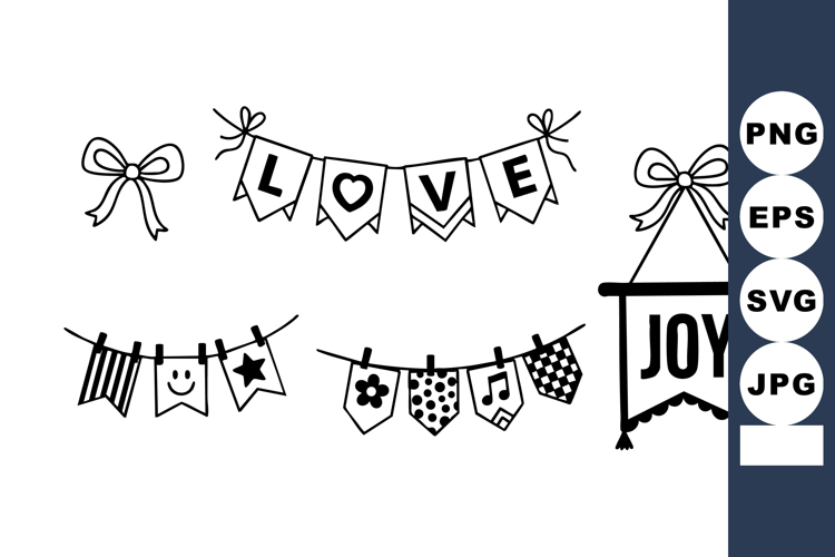 Love Joy Banner Garland Decorative Flags Bows Vector