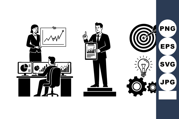 Business People Presenting Charts And Target Vector