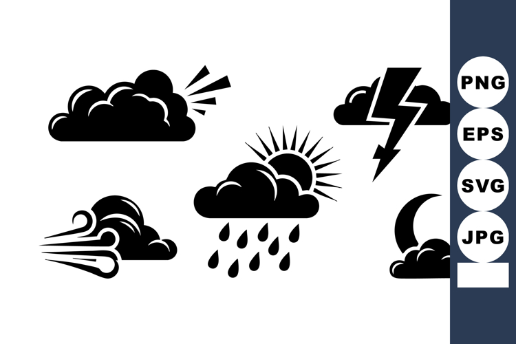 Weather Icons Set Clouds Sun Rain Lightning