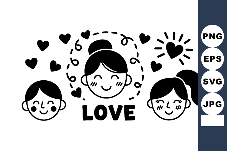 Simple Family Love Silhouette With Hearts
