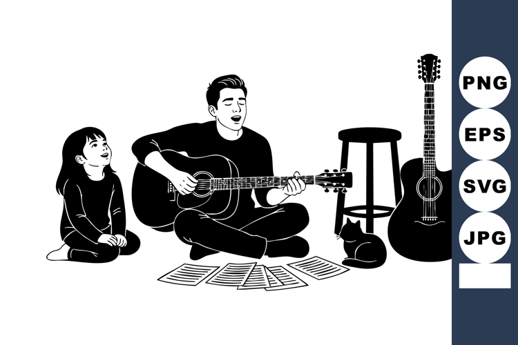 Man Playing Acoustic Guitar With Happy Child