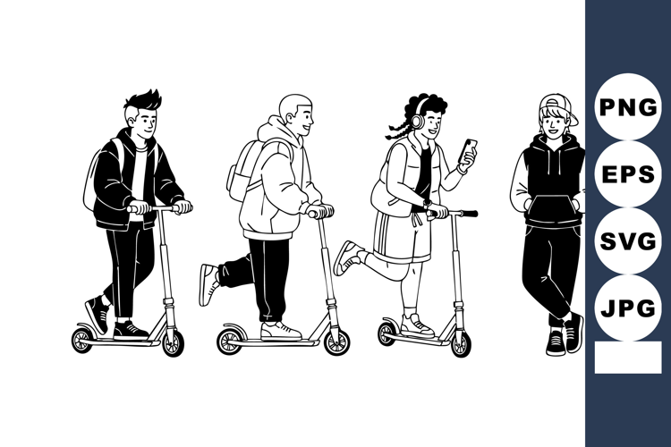 Young People Riding Electric Scooters Urban Style