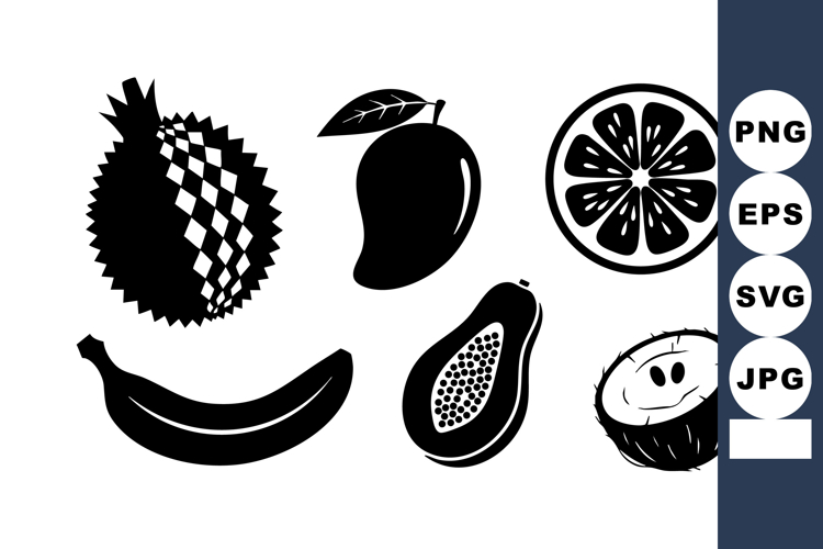 Black Silhouette Tropical Fruits Vector Set
