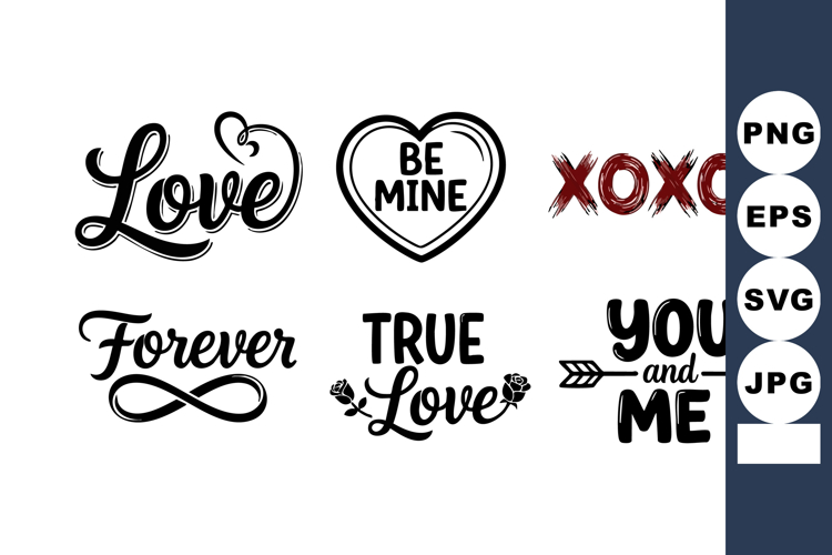 Love Valentines Day Lettering Hearts Typography