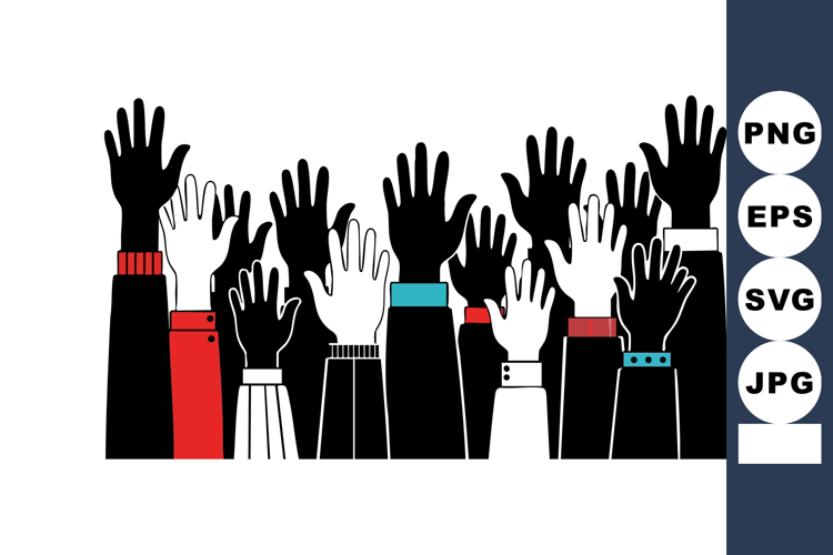 Raised Hands Group Voting Participation Vector Illustration