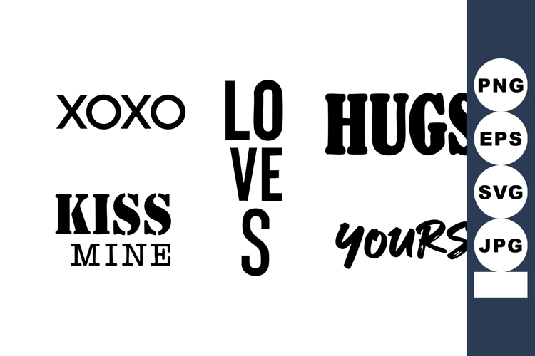 Romantic Words Typography Set Vector Illustration