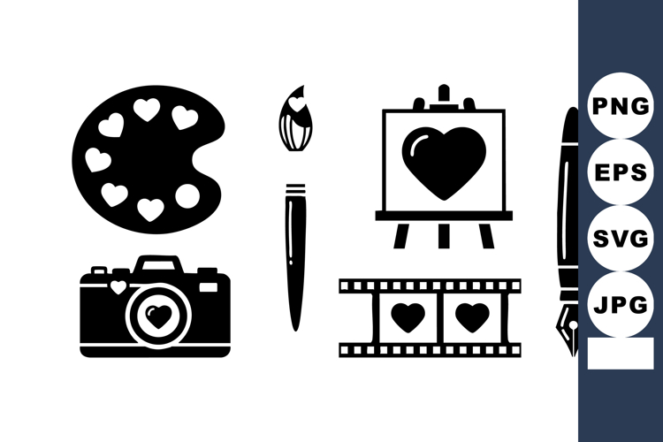 Art Tools Heart Shapes Paintbrush Camera Palette Film Strip