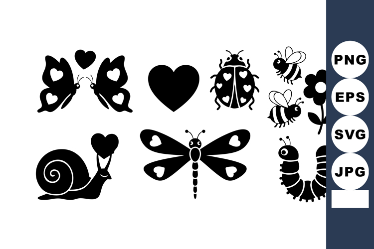 Black Silhouette Butterfly Ladybug Bee Vector Illustration