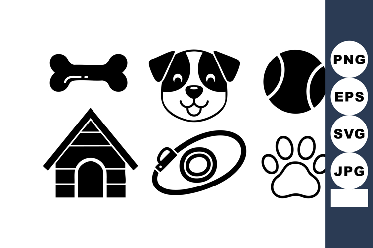 Dog Icons Set Bone Ball House Leash Paw Print Vector