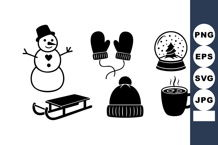 Winter Holiday Icons Snowman Mittens Vector