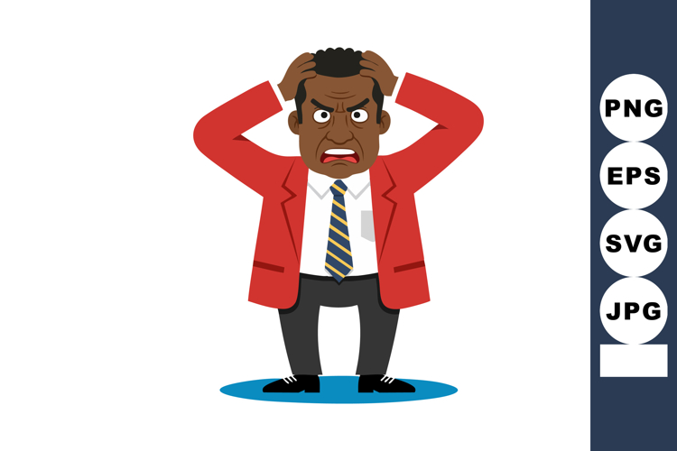 Frustrated angry man wearing red jacket and striped tie hold