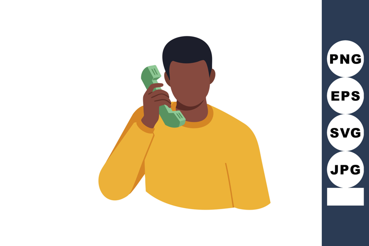 Young man wearing yellow shirt talking on green retro teleph