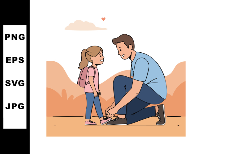 Father tying daughter shoelaces outdoor love scene vector il