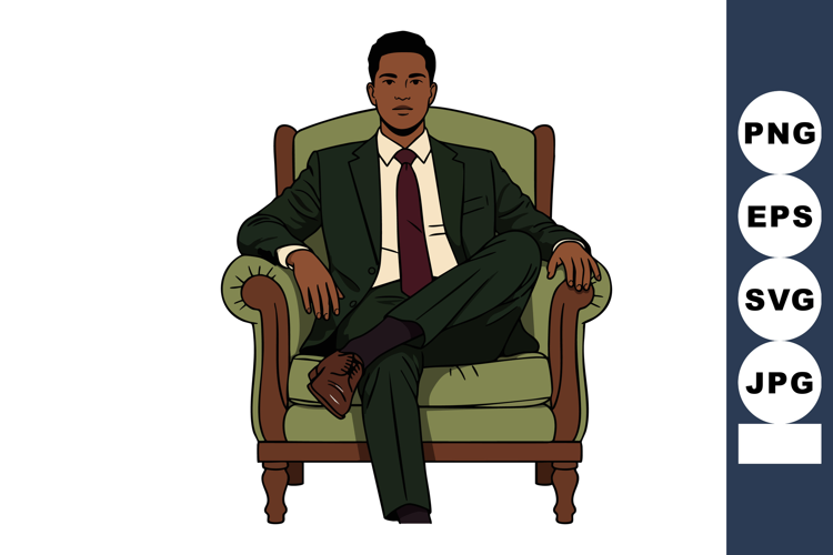 Confident business man sitting in classic green armchair wea
