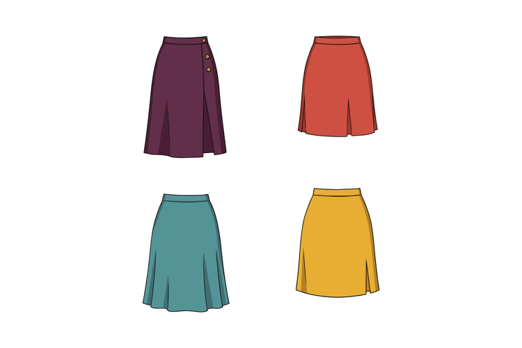 Colorful collection of stylish skirts in flat design showcas