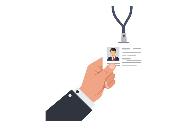 Hand holding identification card under a clip with a profess