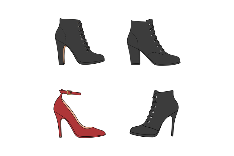 Stylish footwear collection featuring black and red shoes in