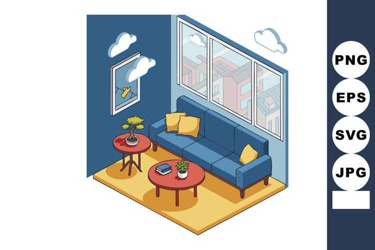 Modern living room interior design with blue sofa yellow cus example image 1