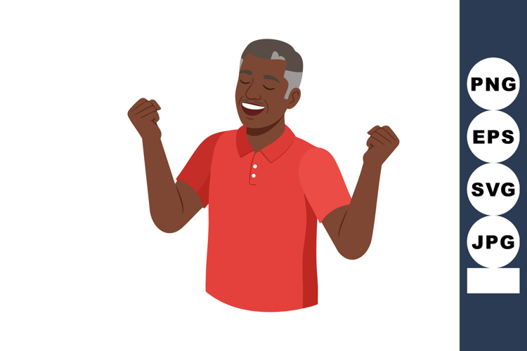 Happy middle aged man celebrating success with raised fists