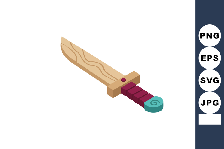 Wooden sword with maroon handle and turquoise pommel simple