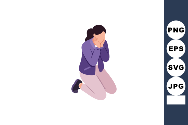 Woman kneeling with hands on face expressing sadness or desp