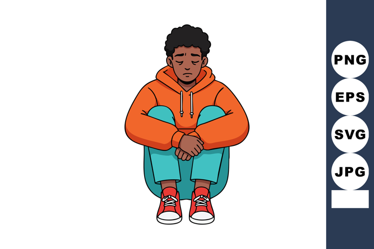 Young man sitting with knees folded wearing orange hoodie an
