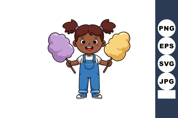 Girl holding purple and yellow cotton candy vector illustrat