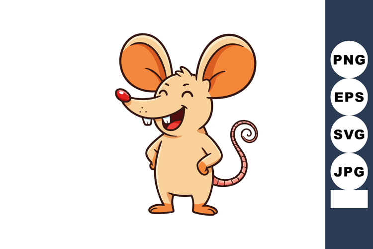 Happy cartoon mouse character smiling with hands on hips vec