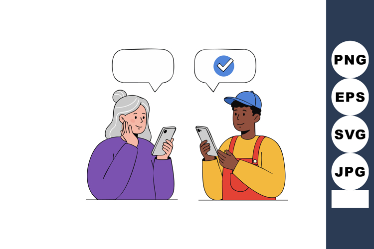 Diverse people chatting on mobile phones with speech bubbles