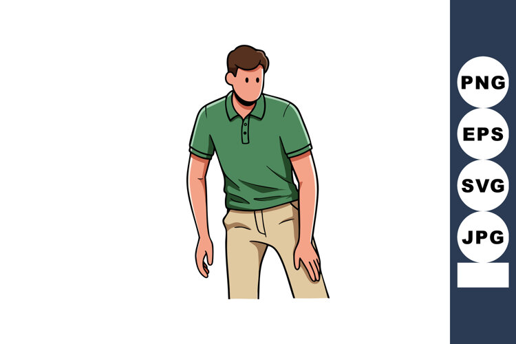 Young man in green polo shirt and beige pants casual standin example image 1