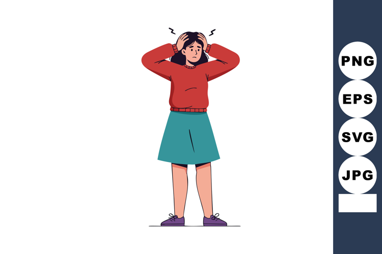 Stressed young woman holding head feeling overwhelmed vector