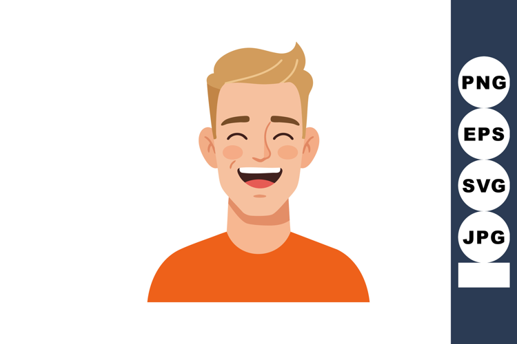 Happy smiling young man with orange shirt cheerful facial ex