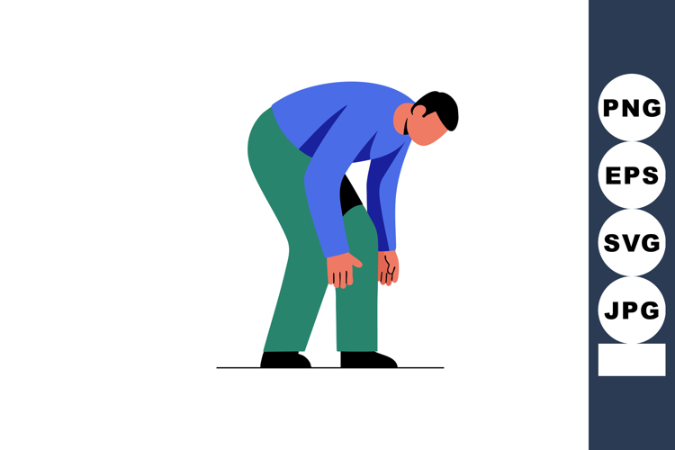 Man Bending Down Wearing Blue Shirt and Green Pants Vector I